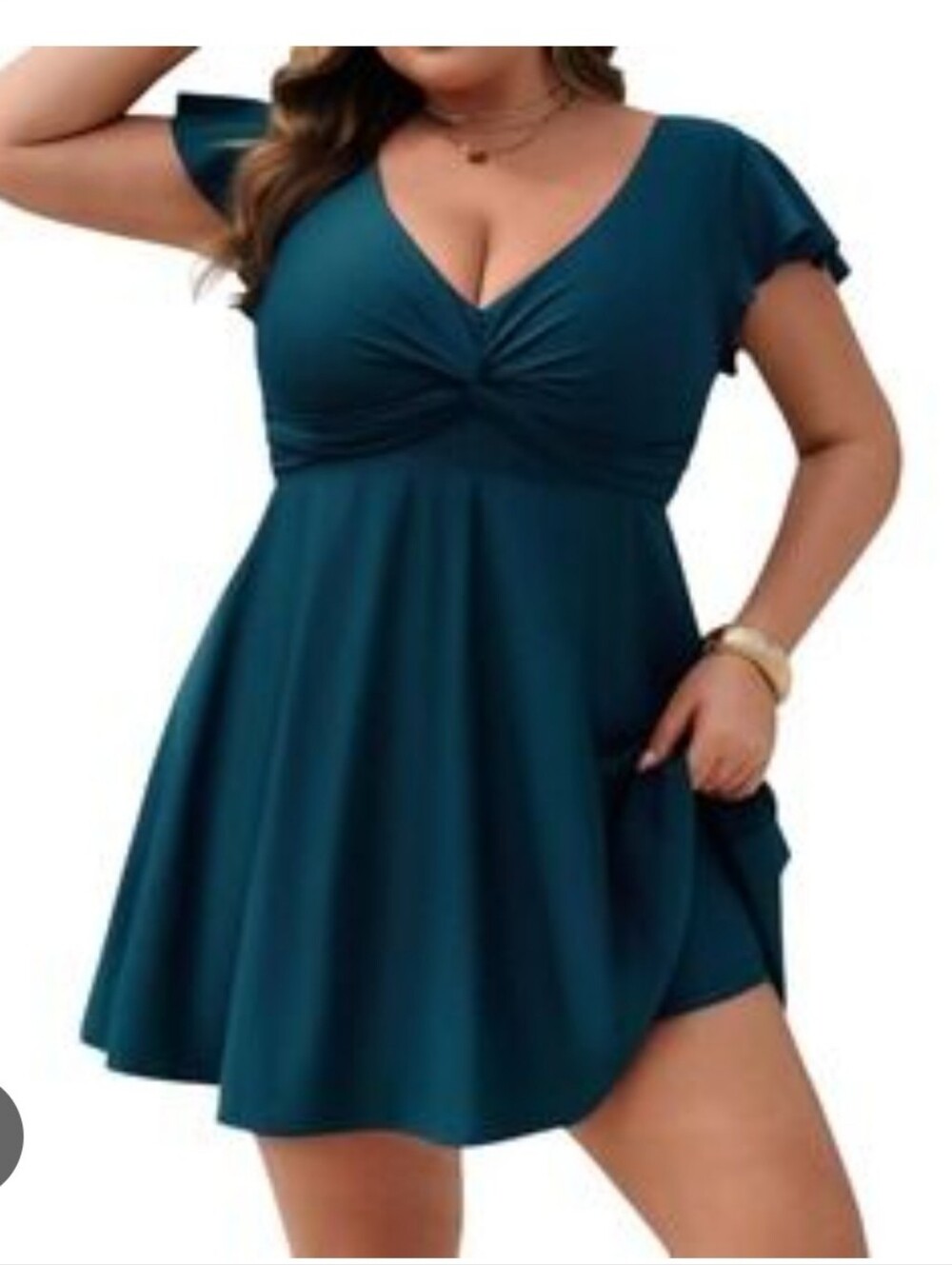 NWT HANNA NIKOLE Plus V Neck Twist Front Ruffle Sleeves One Piece Swimdress.